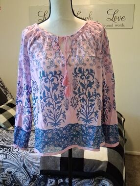 Cynthia Rowley Pink and Blue Floral Peasant Tunic